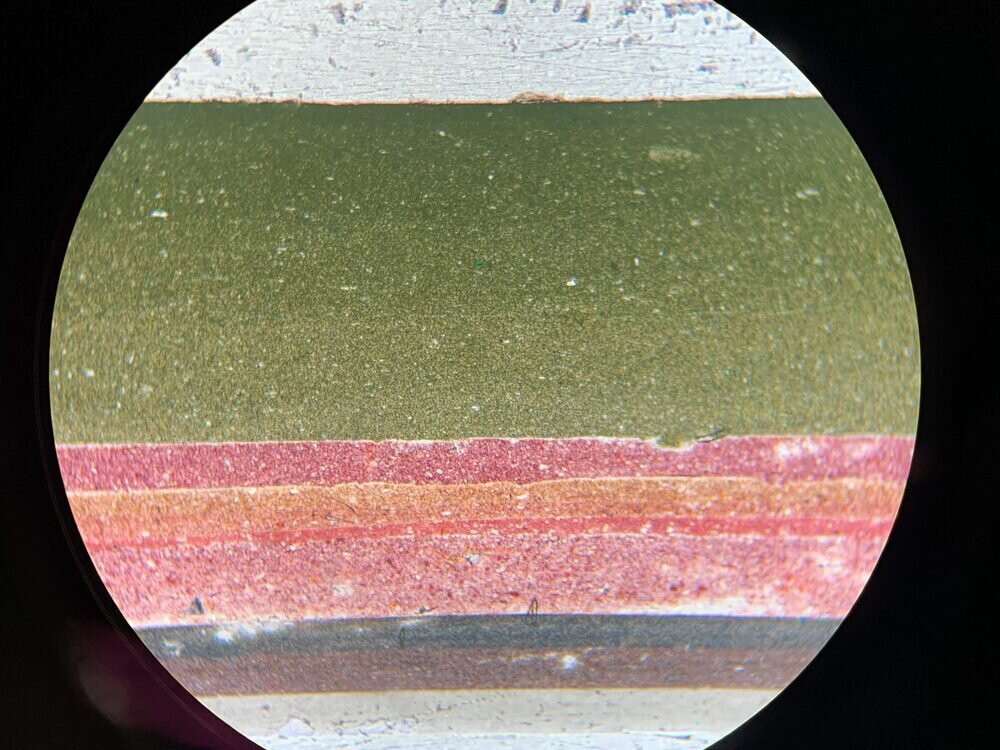 Microscopic cross-section of paint layers