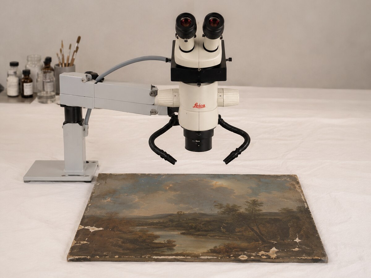 Microscopic examination of a damaged painting